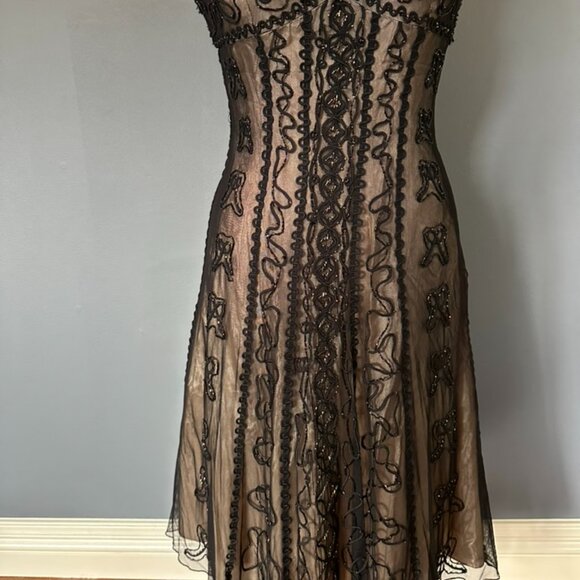 90s Vintage Niki  Livas Black Lace Overlay Formal Dress Open Back - Picture 11 of 12